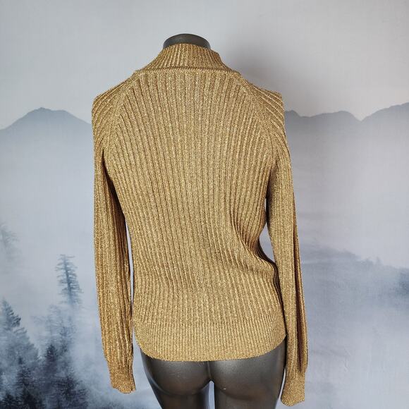 Luisa Spagnoli Gold Metallic Knit Full Zip Jacket | Women's Small - Picture 9 of 14